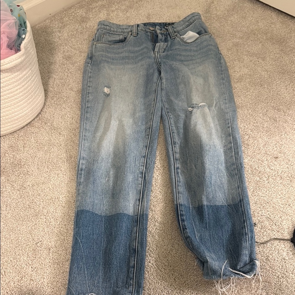 Blank NYC Blue Straight Leg Jeans with Unique Color Blocking